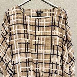 ALFANI LADIES PLAID KIMONO SLEEVE BOAT NECKLINE BLOUSE IN SIZE SMALL